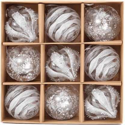 Christmas Ornaments Set Of 9 Ready-To-Hang Baubles & Snowflakes