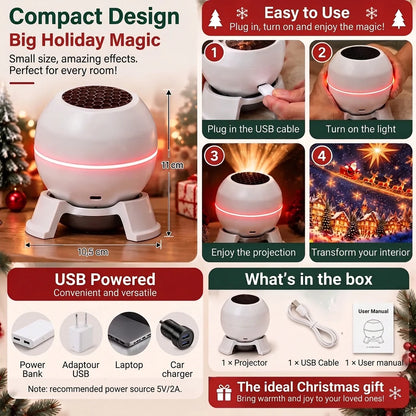 Christmas Projector Animated Patterns USB Powered Indoor Decor