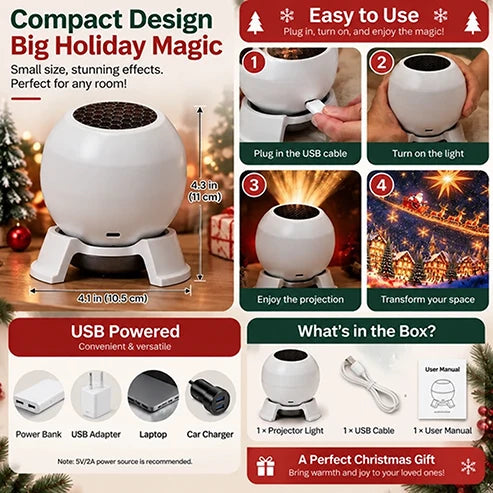 Christmas Projector Light USB Powered Wall & Ceiling Projection