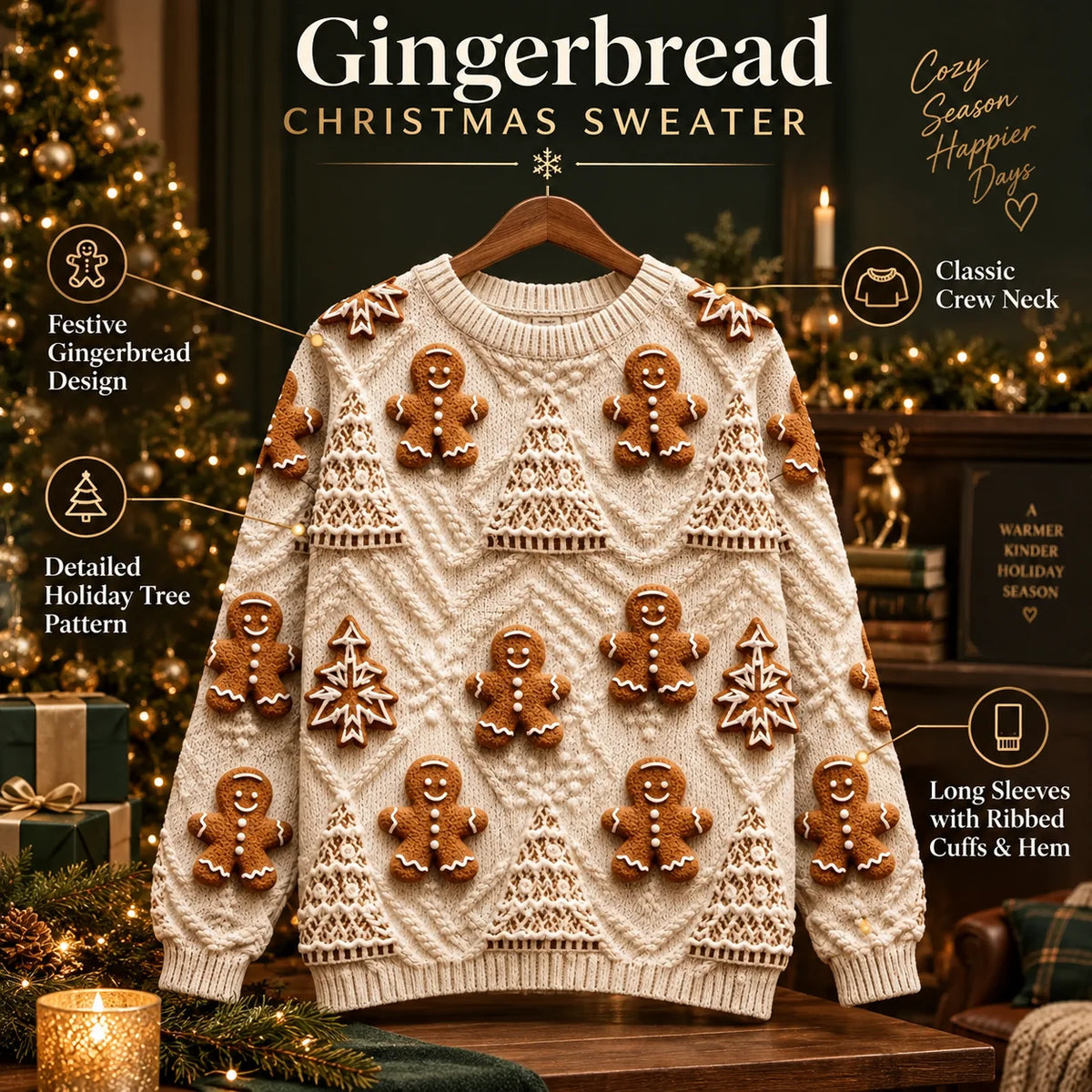 Christmas Sweater Oversized Soft Knit Light Brown