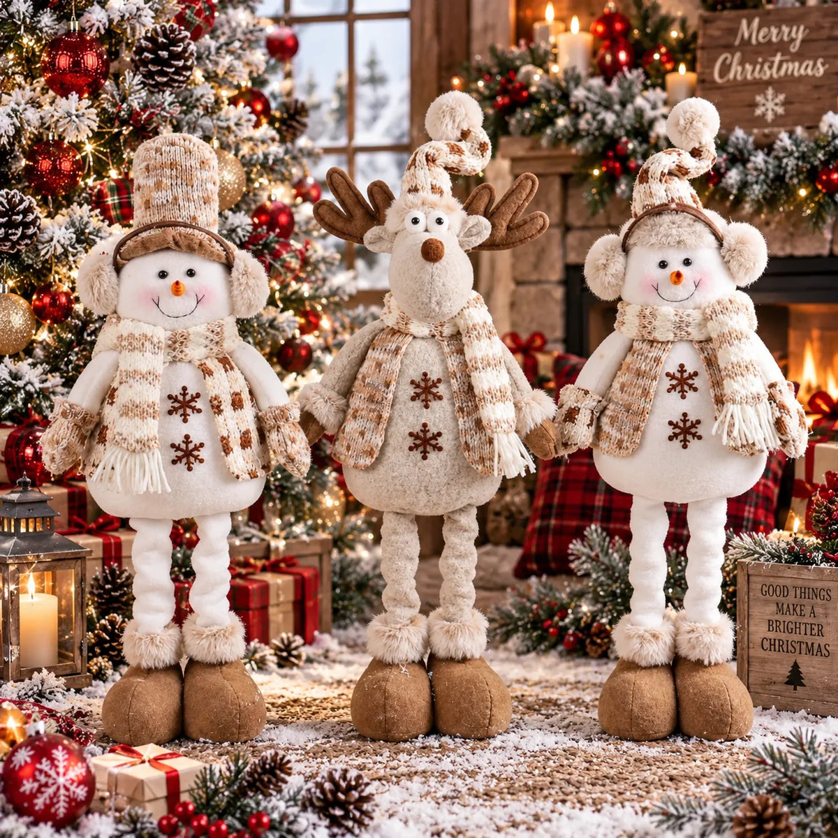 Christmas Table Figures Set of 3 Fabric-Like Finish