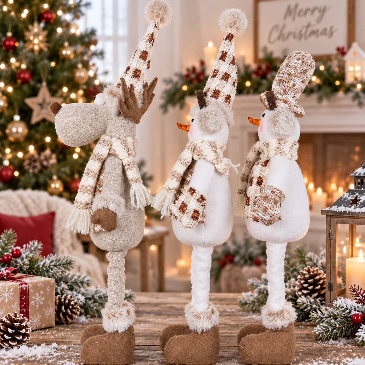 Christmas Table Figures Set of 3 Fabric-Like Finish