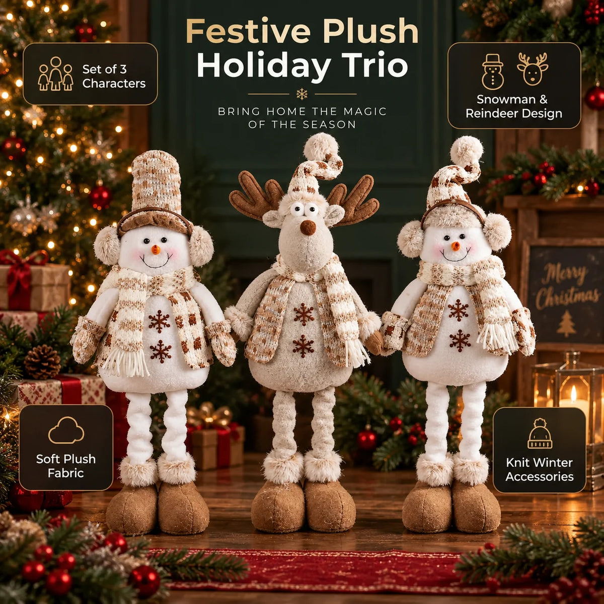 Christmas Table Figures Set of 3 Fabric-Like Finish