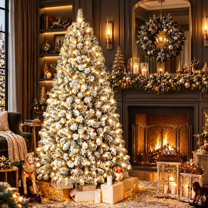 Christmas Tree Pre-Lit Snow Flocked Hinged Branches