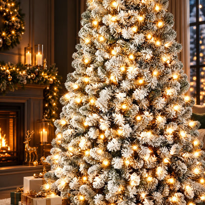 Christmas Tree Pre-Lit Snow Flocked Hinged Branches