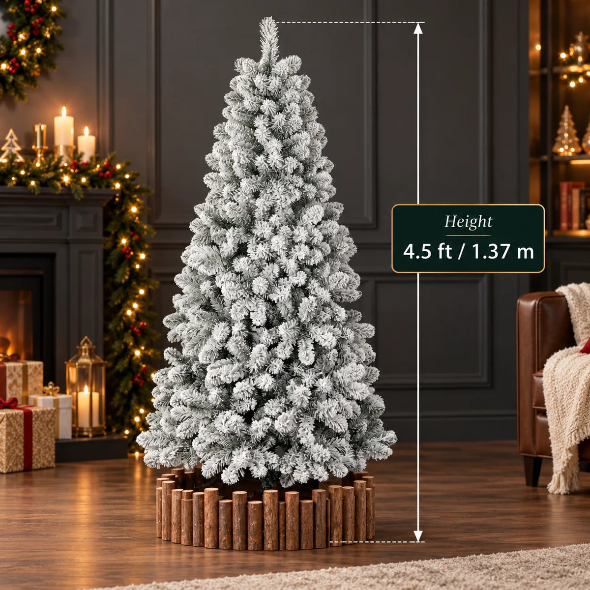Christmas Tree Pre-Lit Snow Flocked Hinged Branches