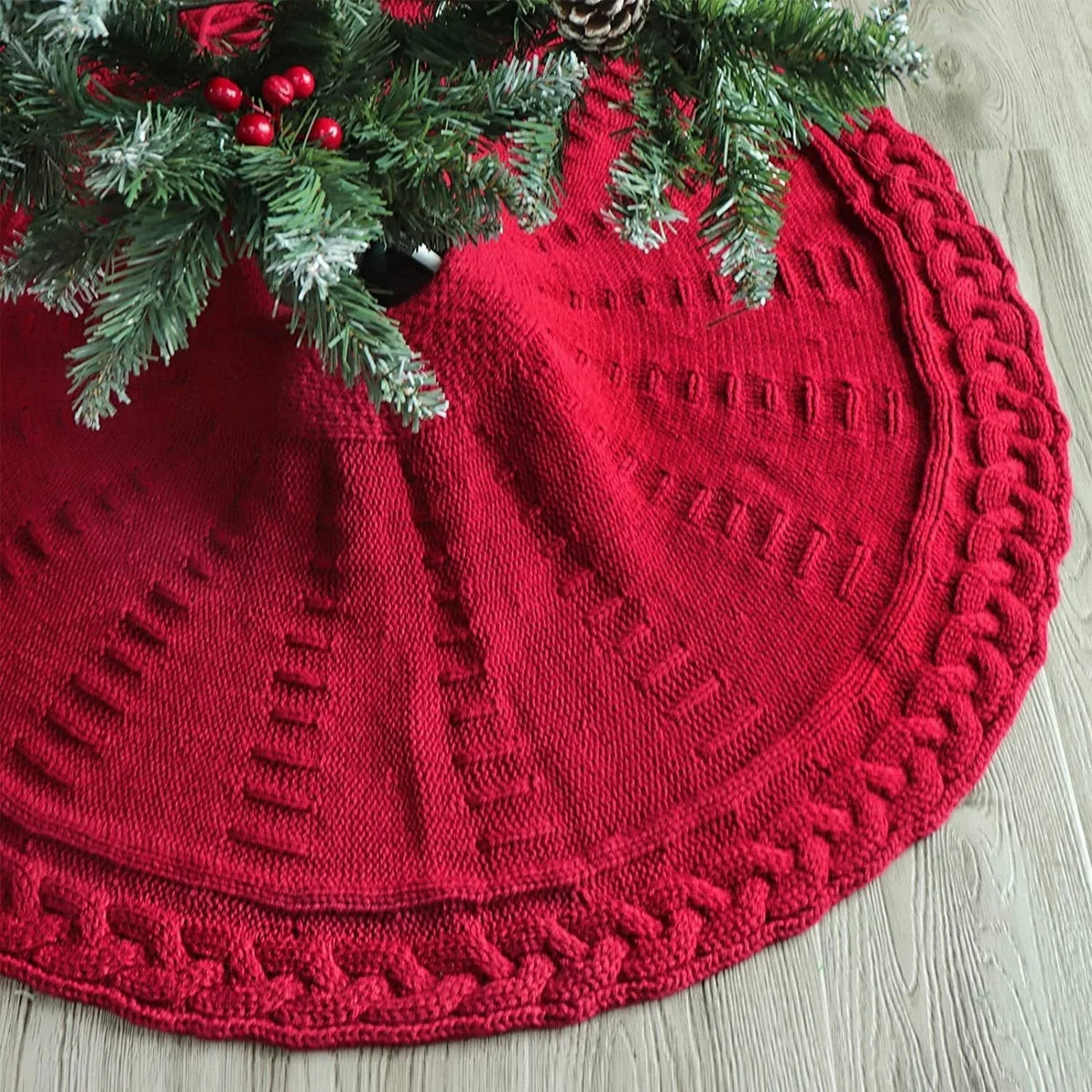 Christmas Tree Skirt Knitted Round Side Opening