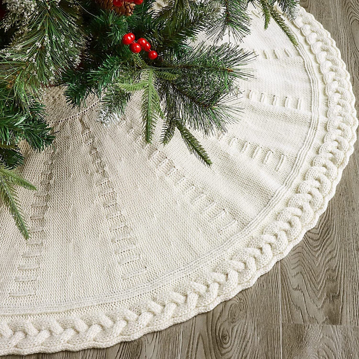 Christmas Tree Skirt Knitted Round Side Opening