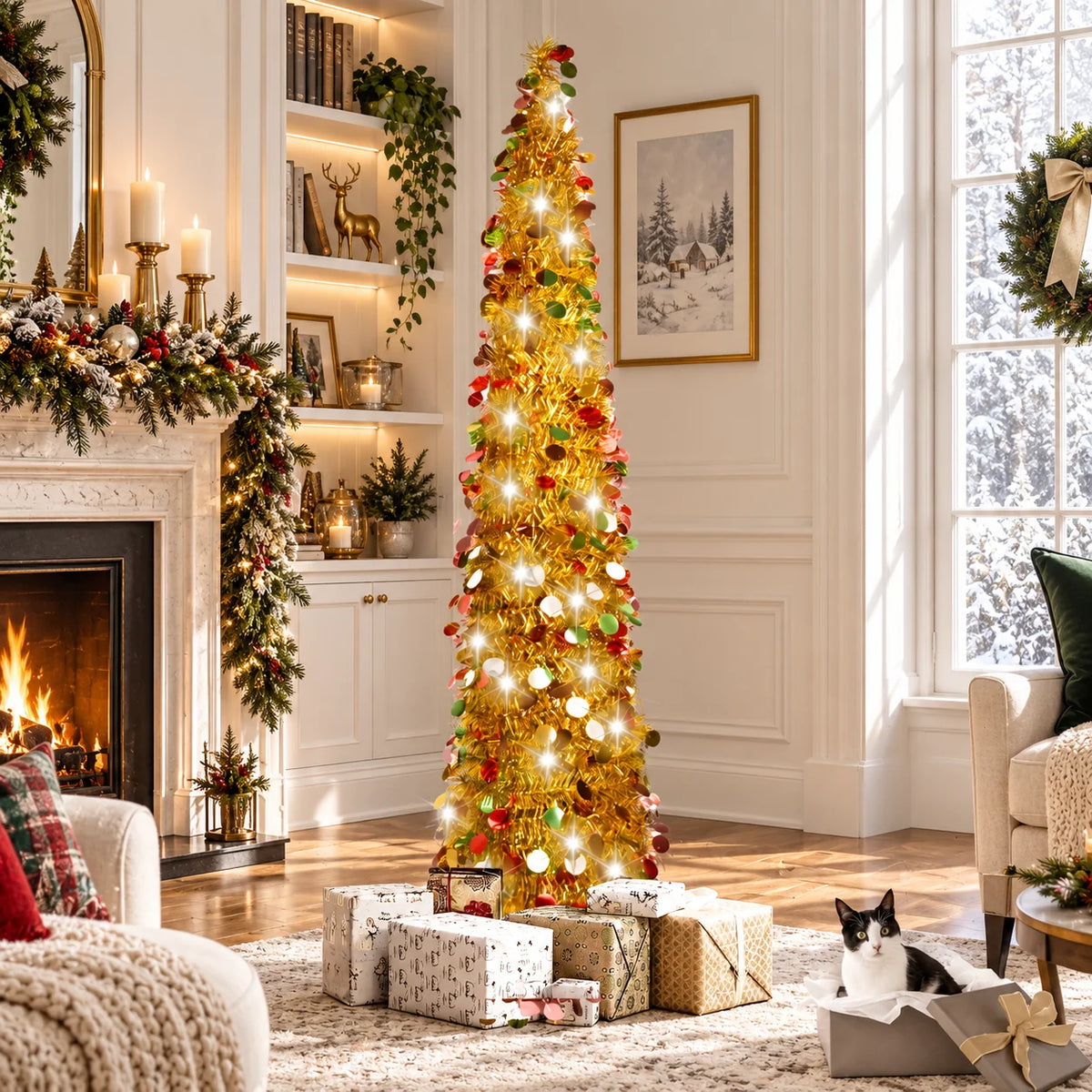 Christmas Tree Slim Pencil Pop-Up Pre-Lit Battery Powered
