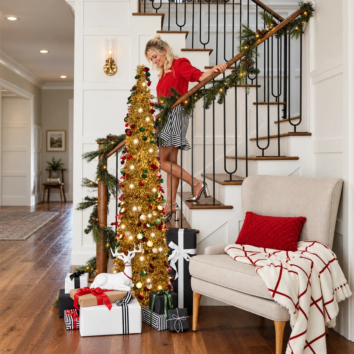 Christmas Tree Slim Pencil Pop-Up Pre-Lit Battery Powered