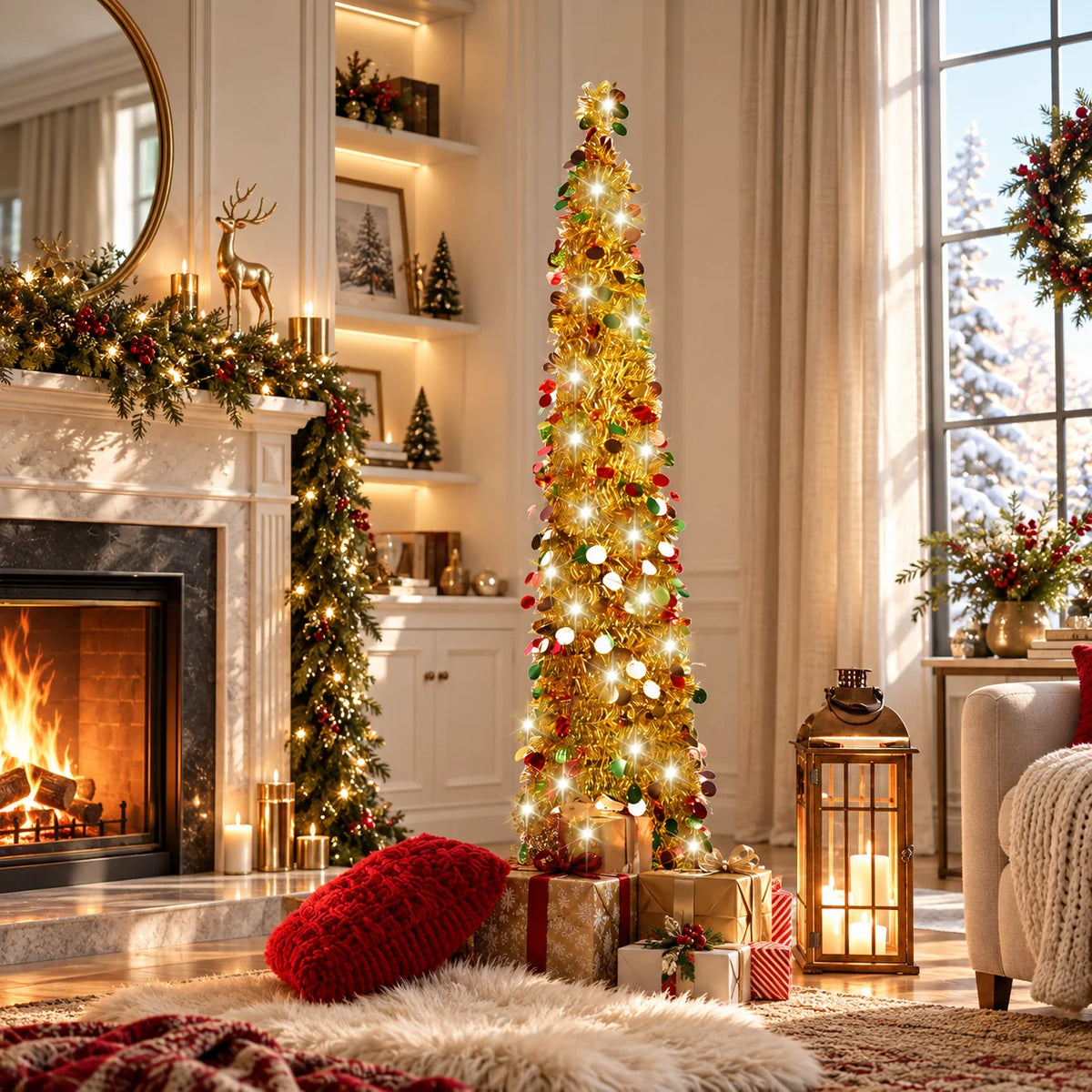 Christmas Tree Slim Pencil Pop-Up Pre-Lit Battery Powered