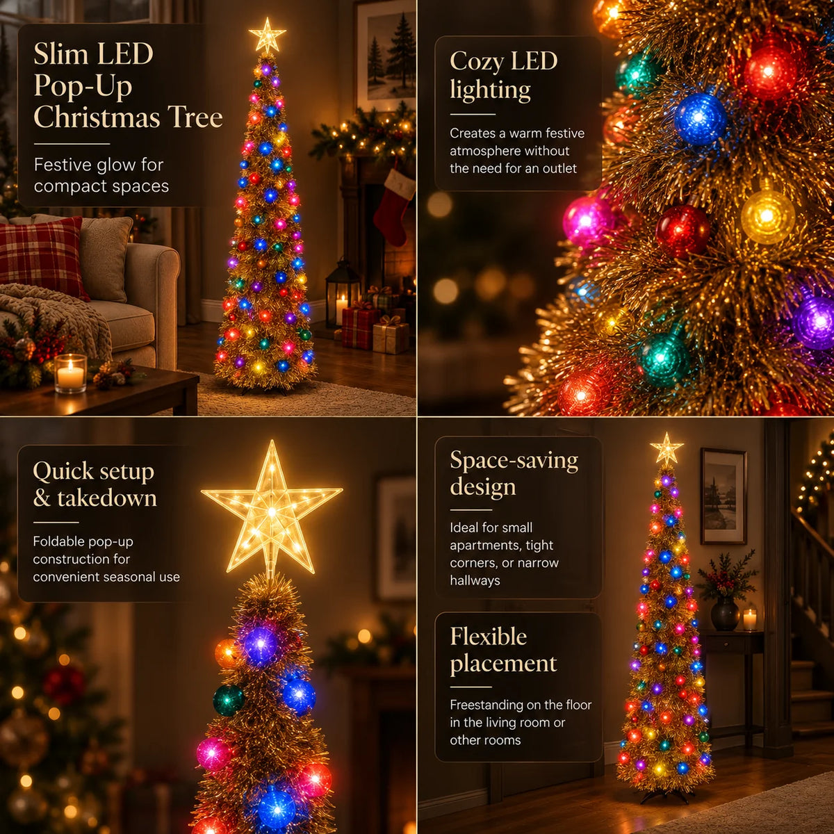 Christmas Tree Slim Pencil Pop-Up Pre-Lit Battery Powered