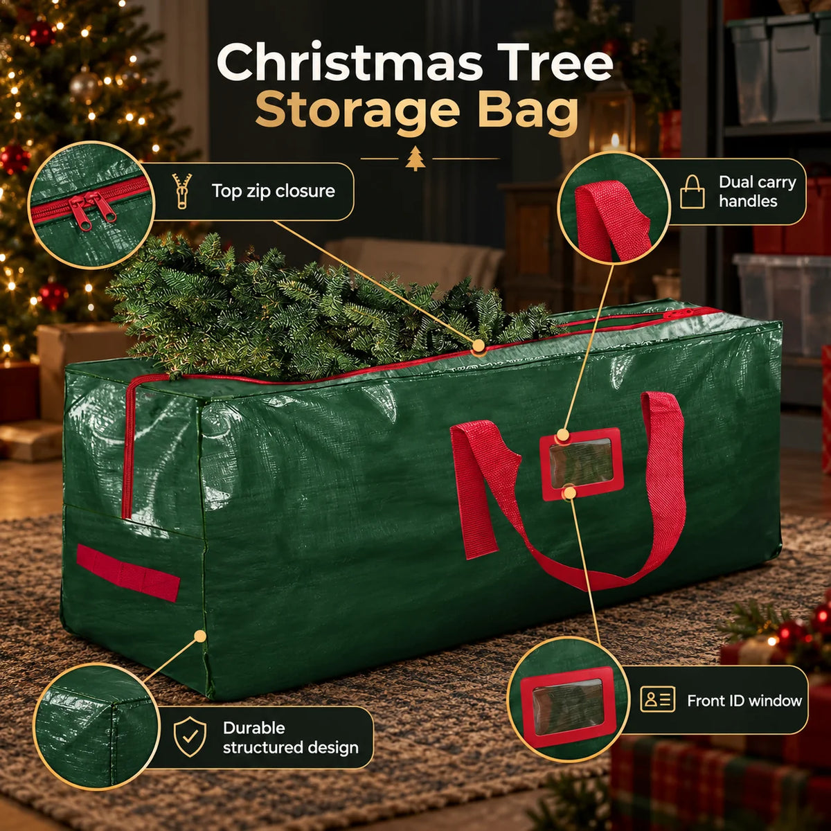 Christmas Tree Storage Bag Rectangular 65 Inch Dust Resistant