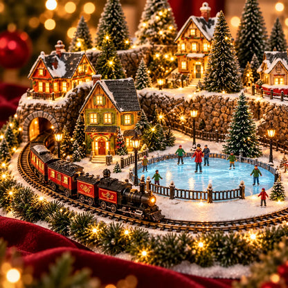 Christmas Village Decoration Moving Train Warm Lights & Music