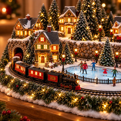 Christmas Village Decoration Moving Train Warm Lights & Music
