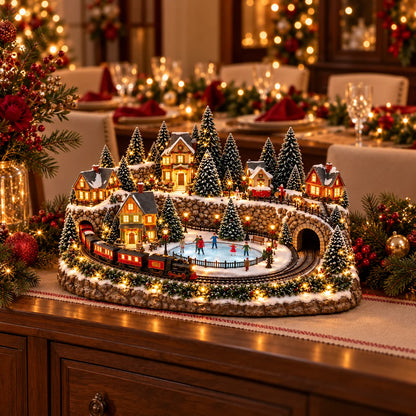 Christmas Village Decoration Moving Train Warm Lights & Music