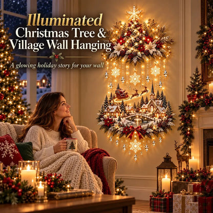 Christmas Wall Hanging Snowy Village Warm LED Lights