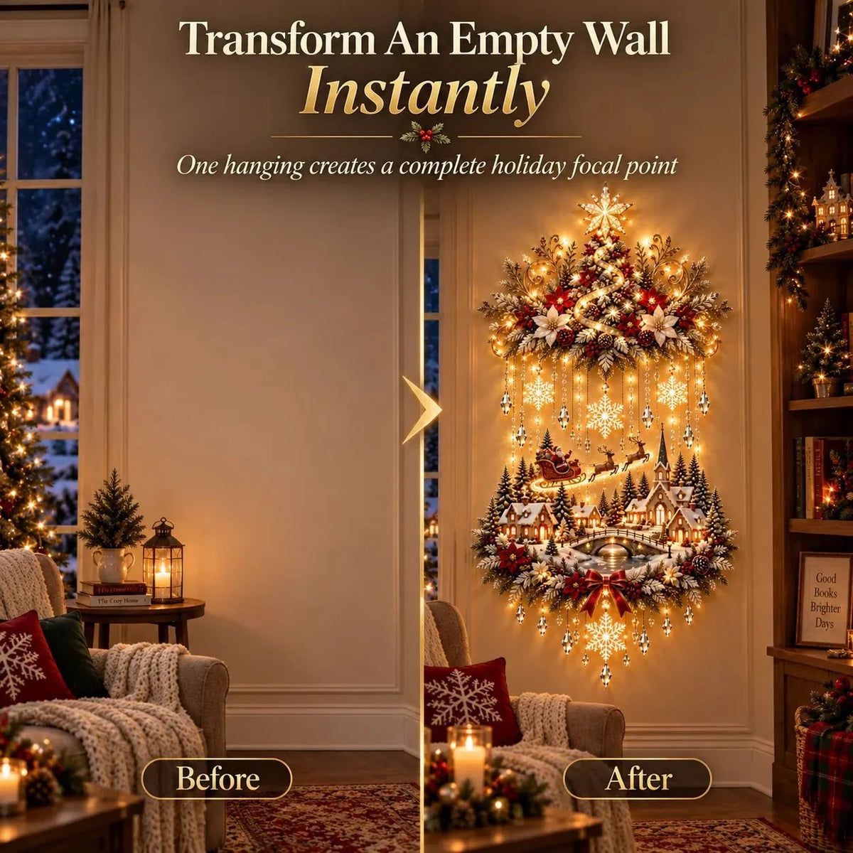 Christmas Wall Hanging Snowy Village Warm LED Lights