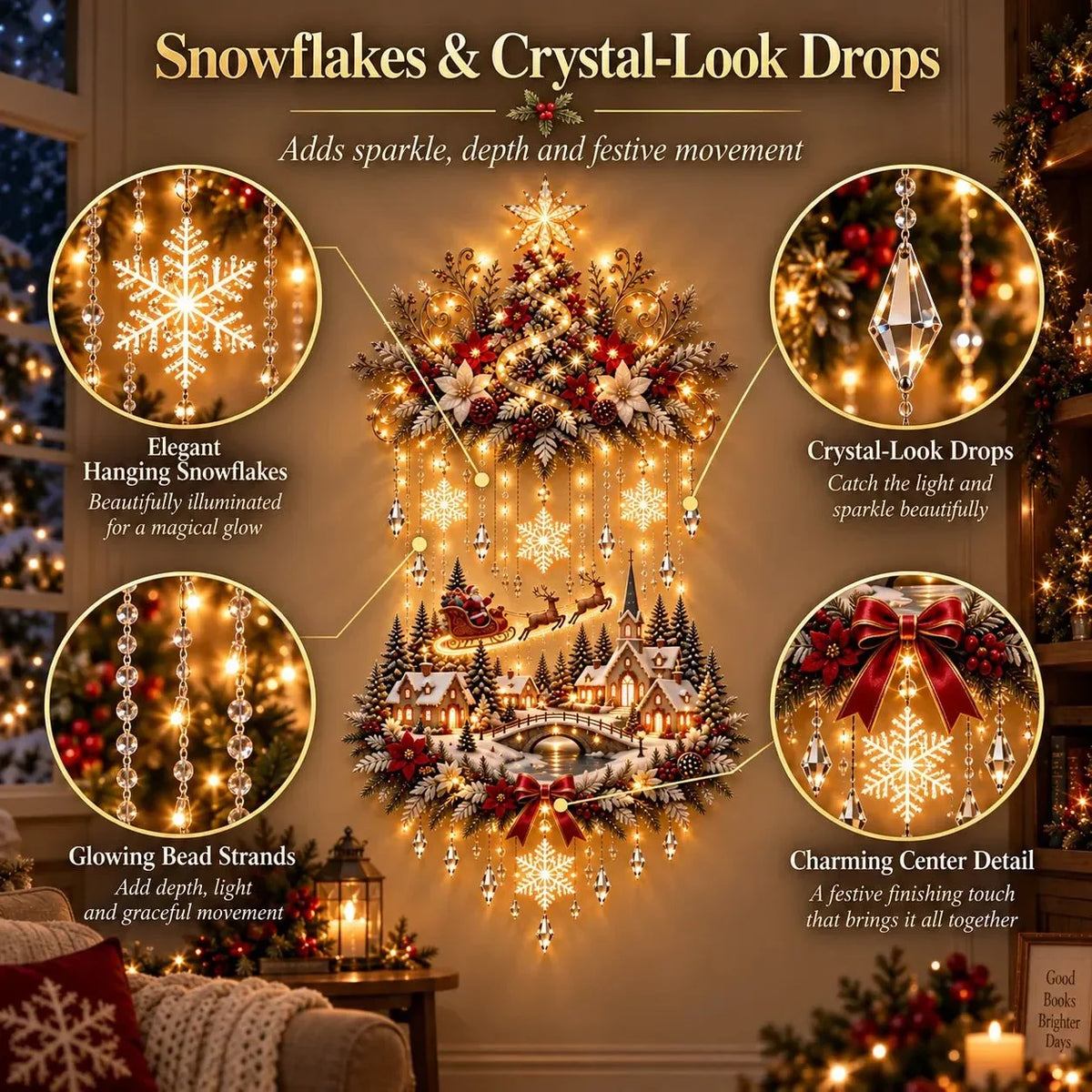 Christmas Wall Hanging Snowy Village Warm LED Lights