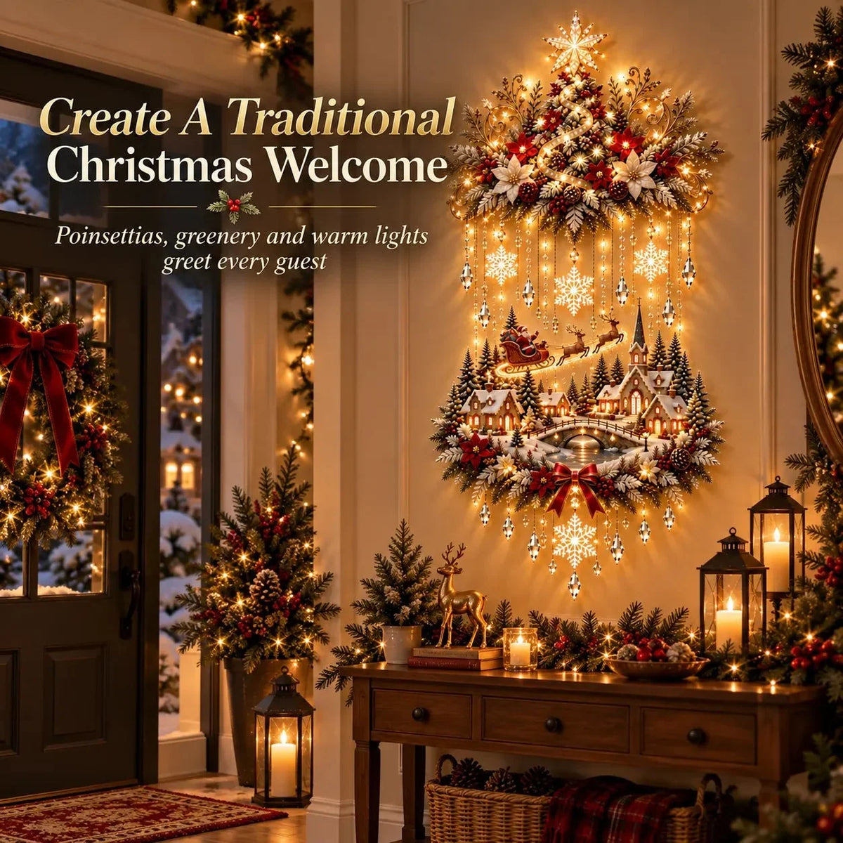 Christmas Wall Hanging Snowy Village Warm LED Lights