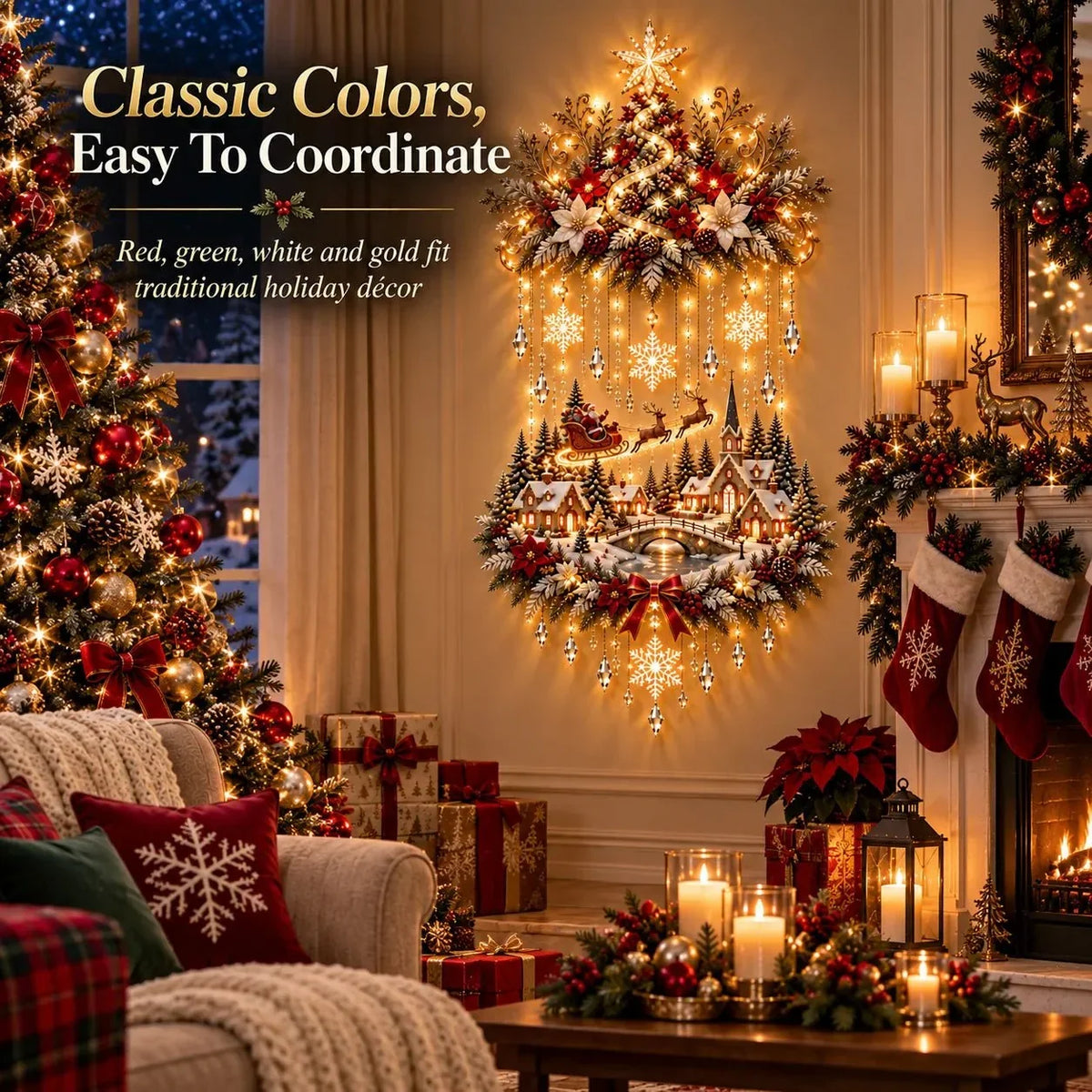 Christmas Wall Hanging Snowy Village Warm LED Lights