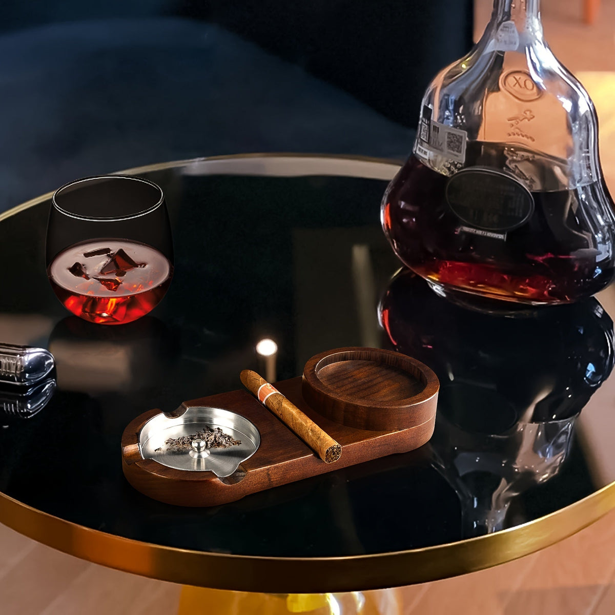 Cigar Ashtray Whiskey Glass Holder Removable Metal Ashtray Insert