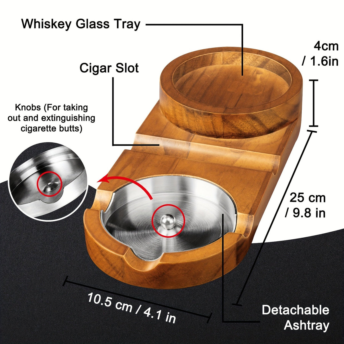 Cigar Ashtray Whiskey Glass Holder Removable Metal Ashtray Insert