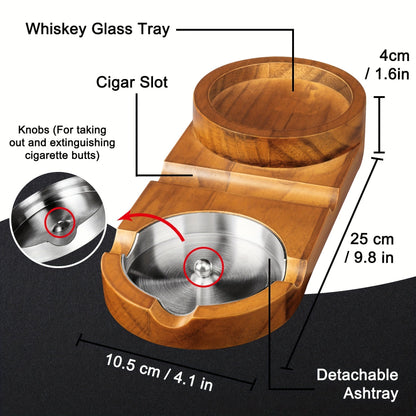 Cigar Ashtray Whiskey Glass Holder Removable Metal Ashtray Insert