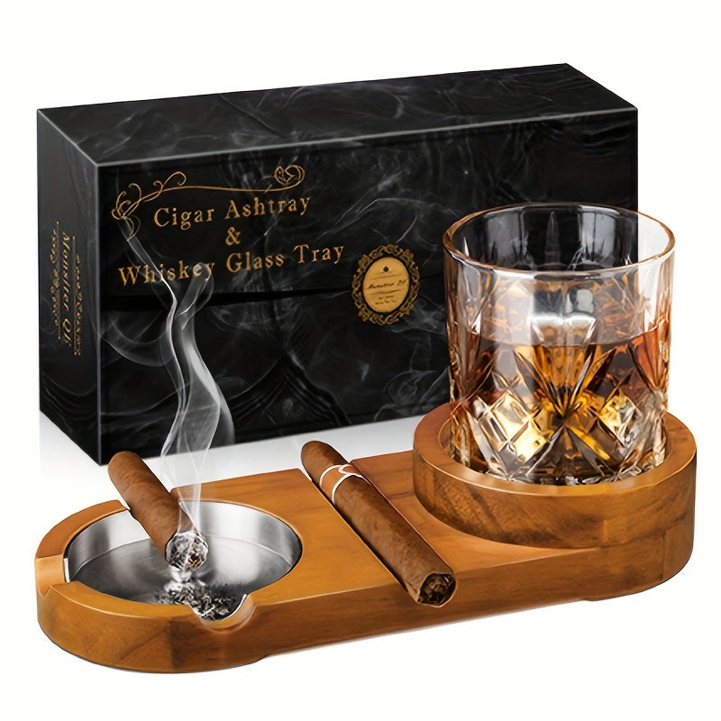 Cigar Ashtray Whiskey Glass Holder Removable Metal Ashtray Insert