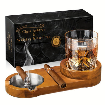 Cigar Ashtray Whiskey Glass Holder Removable Metal Ashtray Insert