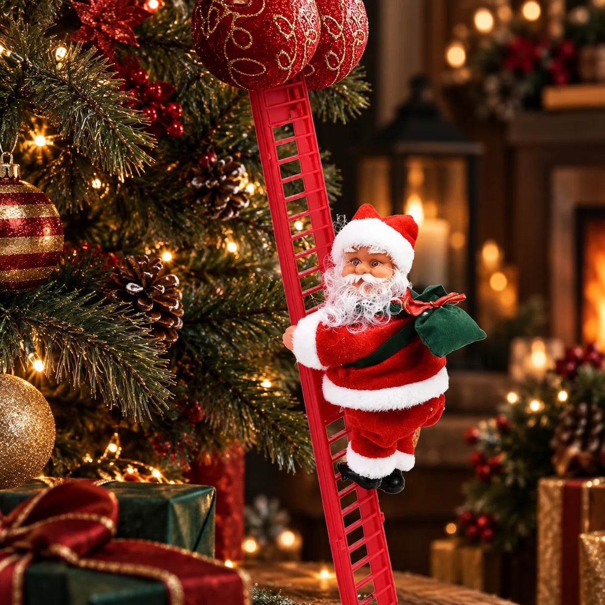 Climbing Santa Decoration Animated Battery-Free Soft Fabric