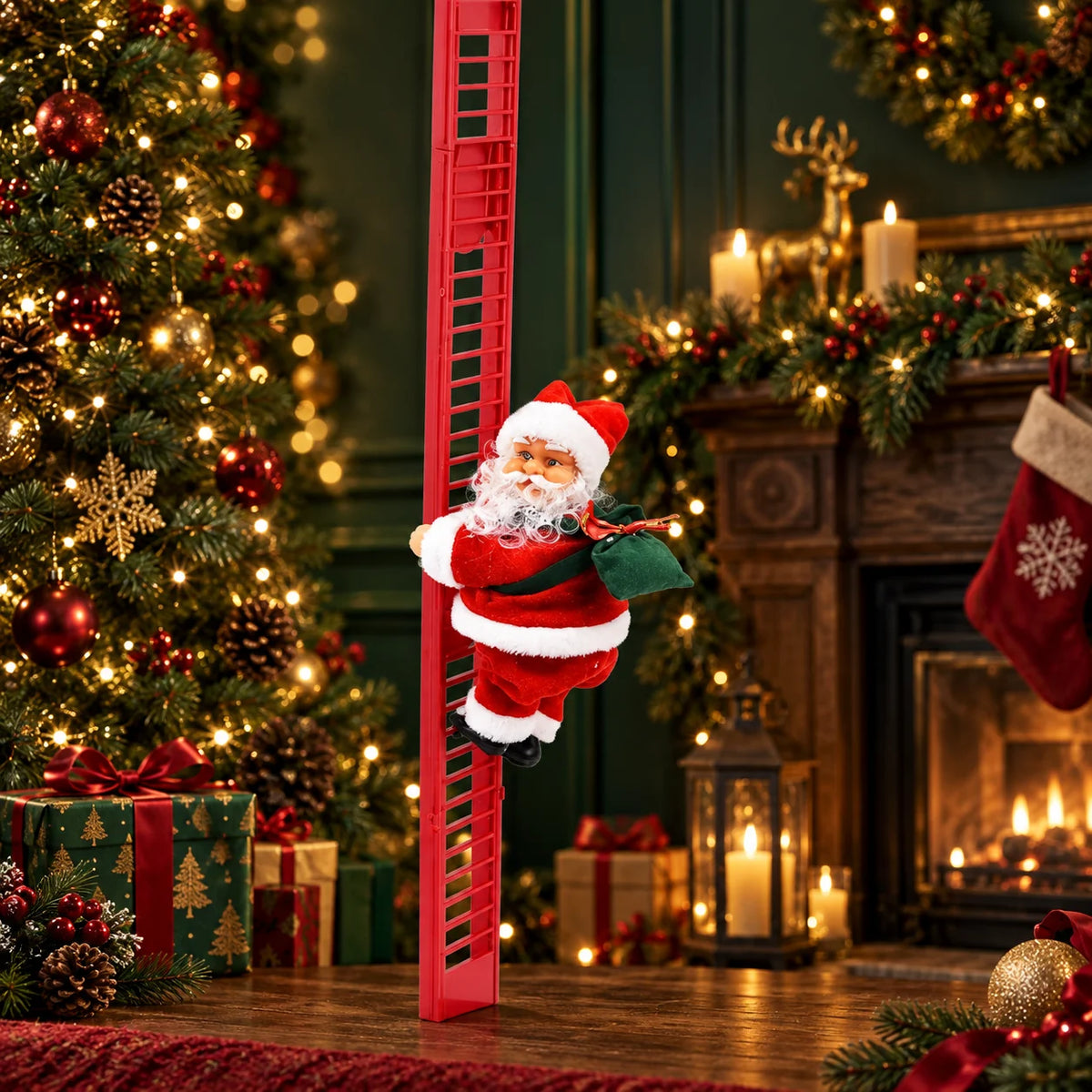 Climbing Santa Decoration Animated Battery-Free Soft Fabric