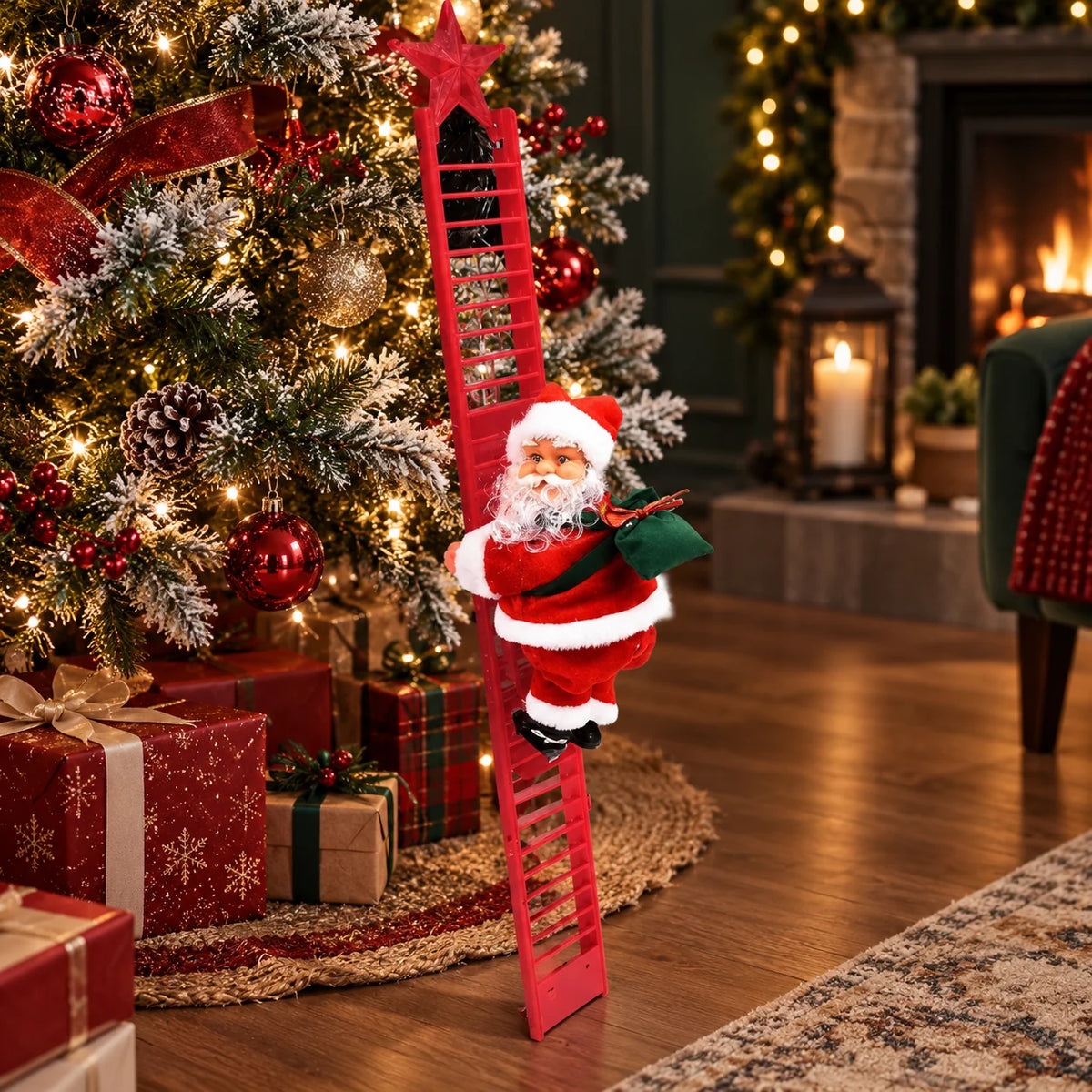 Climbing Santa Decoration Animated Battery-Free Soft Fabric