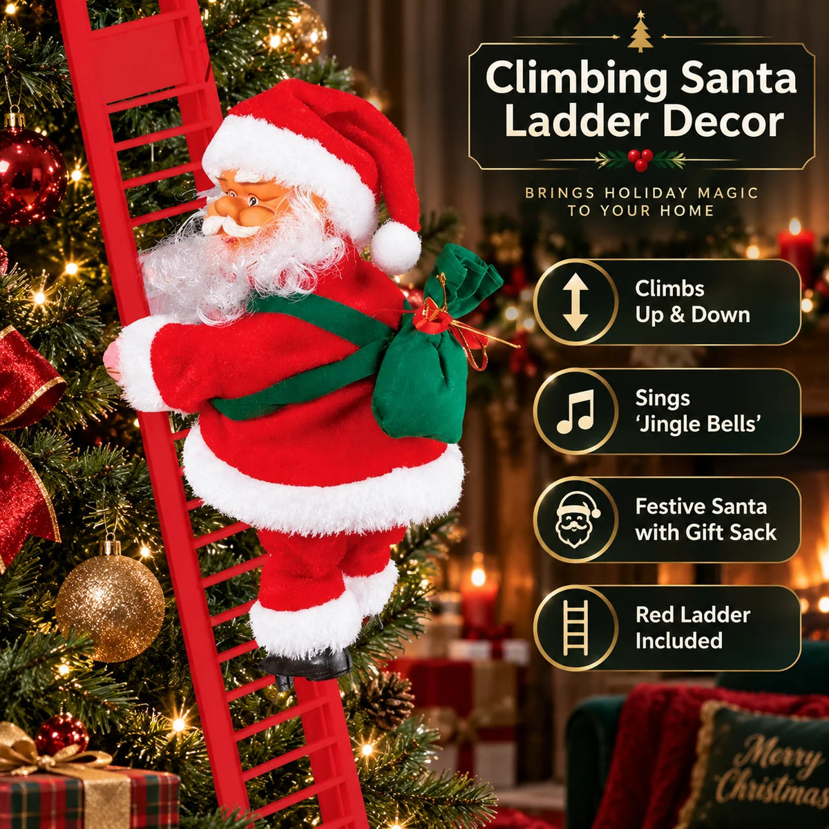 Climbing Santa Decoration Animated Battery-Free Soft Fabric