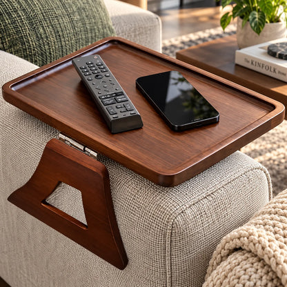 Clip-On Couch Arm Tray Table Bamboo Adjustable Clamp