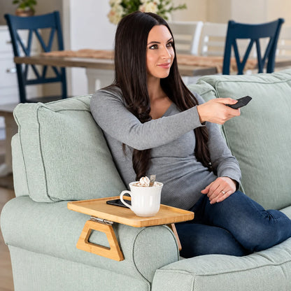 Clip-On Couch Arm Tray Table Bamboo Adjustable Clamp