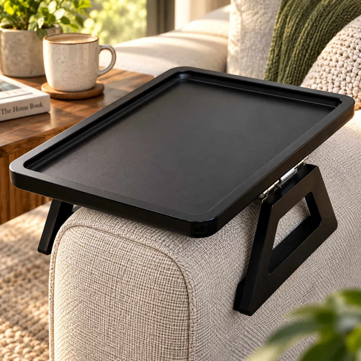 Clip-On Couch Arm Tray Table Bamboo Adjustable Clamp