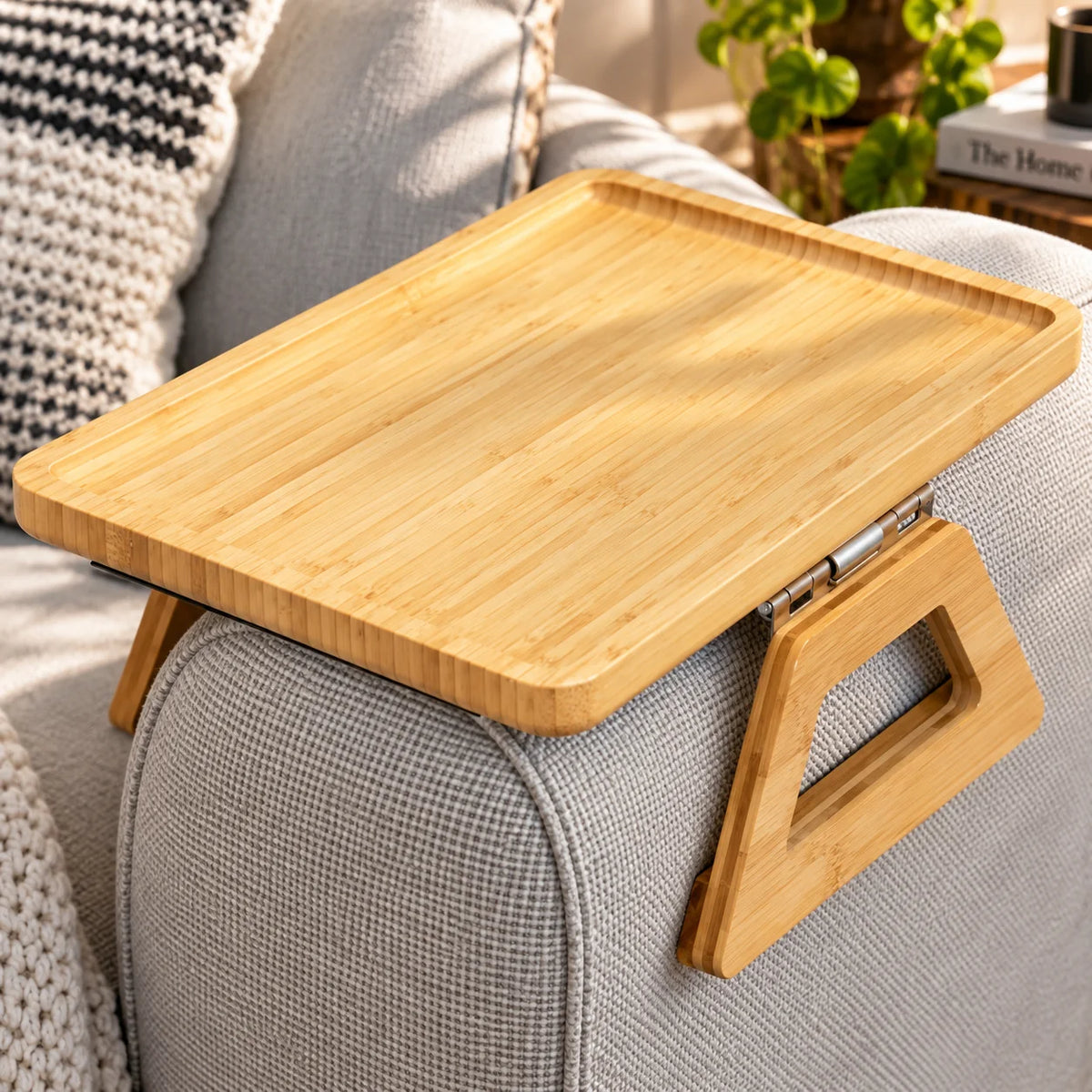 Clip-On Couch Arm Tray Table Bamboo Adjustable Clamp