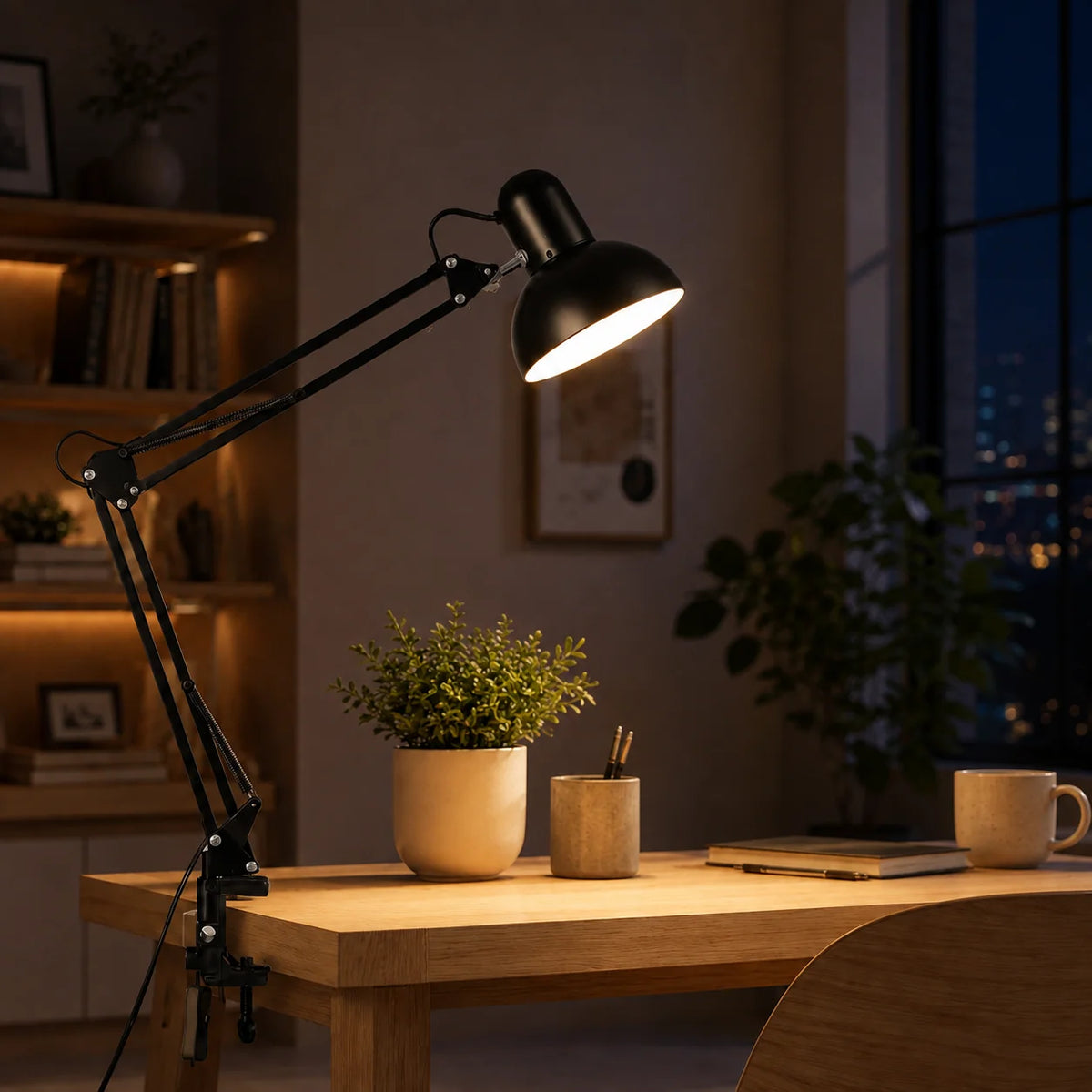 Clip-On Desk Lamp Adjustable Swing Arm & Pivoting Head