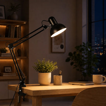 Clip-On Desk Lamp Adjustable Swing Arm & Pivoting Head
