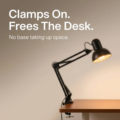 Clip-On Desk Lamp Adjustable Swing Arm & Pivoting Head