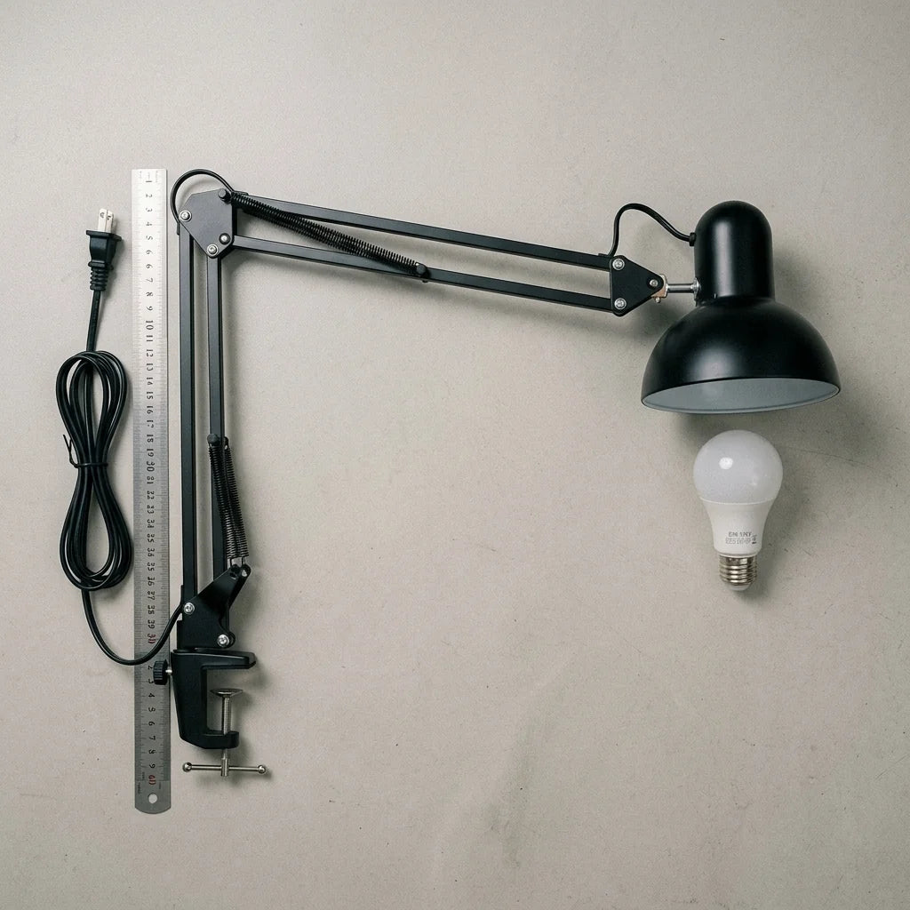Clip-On Desk Lamp Adjustable Swing Arm & Pivoting Head