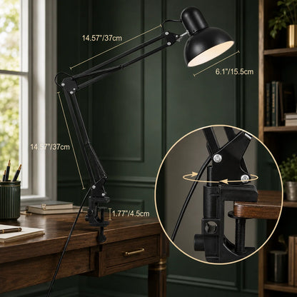 Clip-On Desk Lamp Adjustable Swing Arm & Pivoting Head