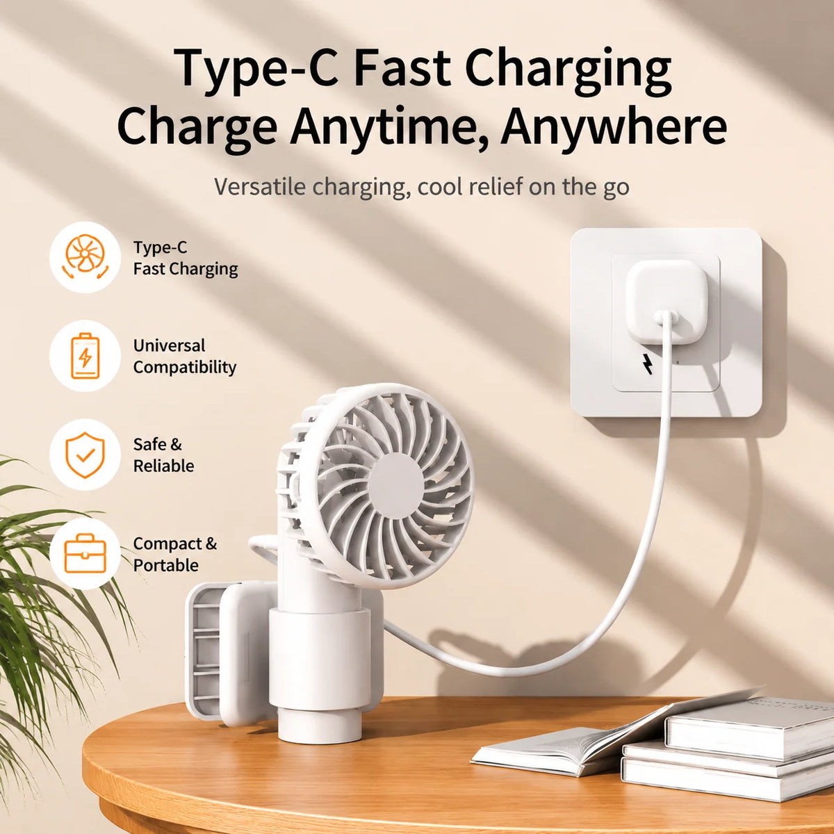 Clip-On Fan USB Rechargeable 3-Speed Adjustable Tilt