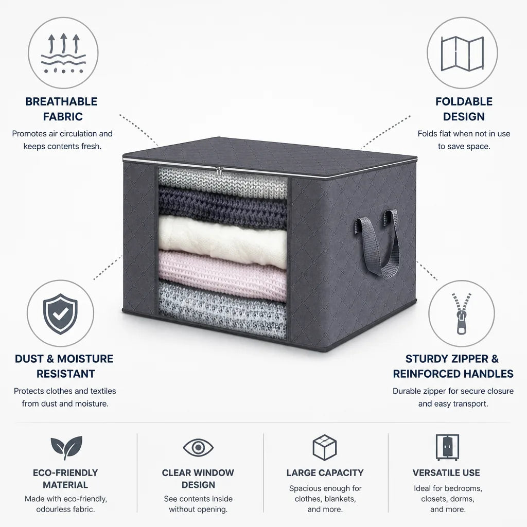 Clothing Storage Bag Breathable Foldable Clear Window