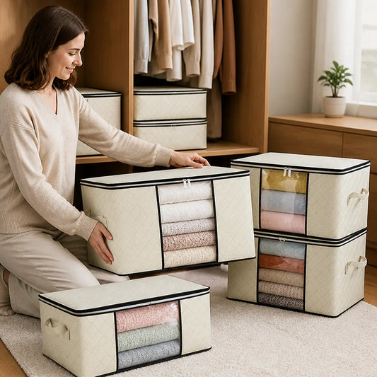 Clothing Storage Bags With Transparent Window And Reinforced Handles (Set of 8)