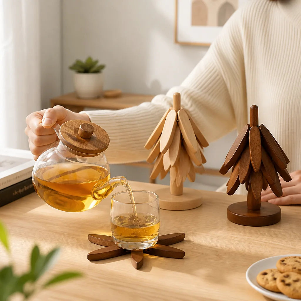 Coaster Set Solid Wood Tree-Shaped Heat-Resistant