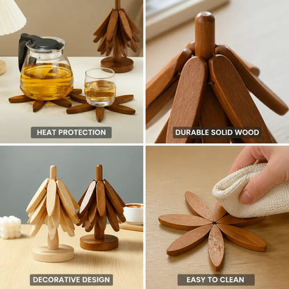 Coaster Set Solid Wood Tree-Shaped Heat-Resistant