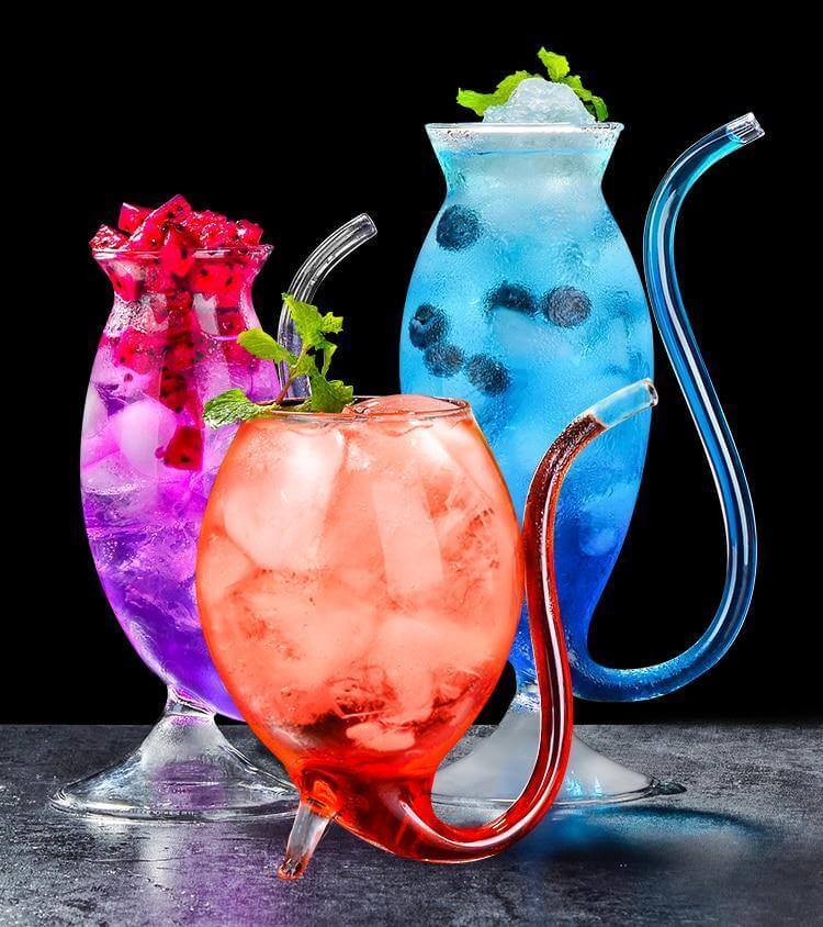 Cocktail Glass Borosilicate Heat-Resistant With Drinking Straw
