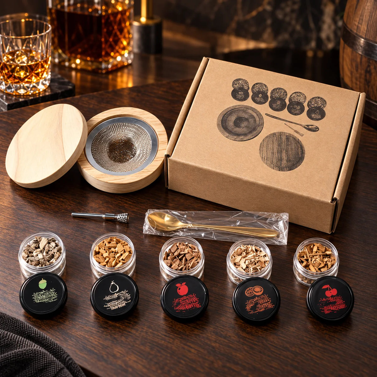 Cocktail Smoker Kit Natural Wood Top 5 Wood Flavors